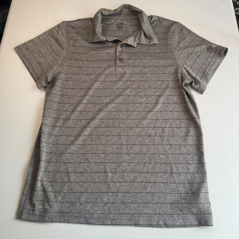 Champion Polo Shirt Gray Polyester Striped Kids L 12-14 Duo Dry Activewear Top